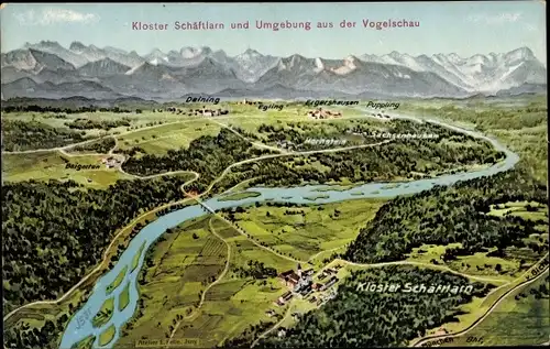 Landkarten Ak Felle, Eugen, Schäftlarn in Oberbayern, Kloster, Deining, Ergershausen, Puppling