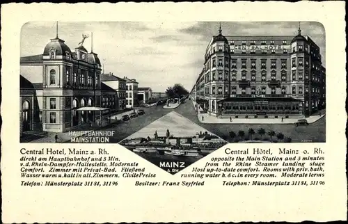 Ak Mainz in Rheinland Pfalz, Central Hotel am Hauptbahnhof, Inh. Franz Seyfried