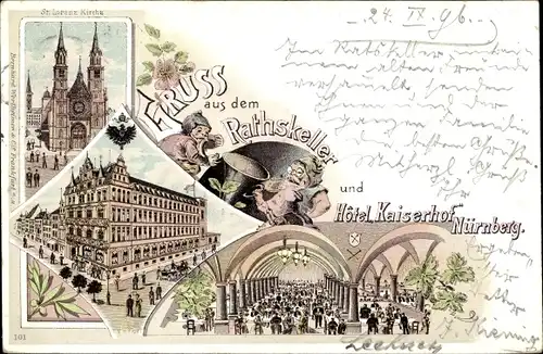 Litho Nürnberg, Ratskeller, Hotel Kaiserhof, St. Lorenz Kirche