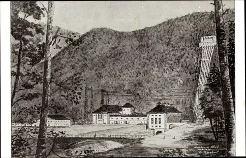 Künstler Ak Kochel am See in Oberbayern, Walchenseewerk, Wasserkraftwerk