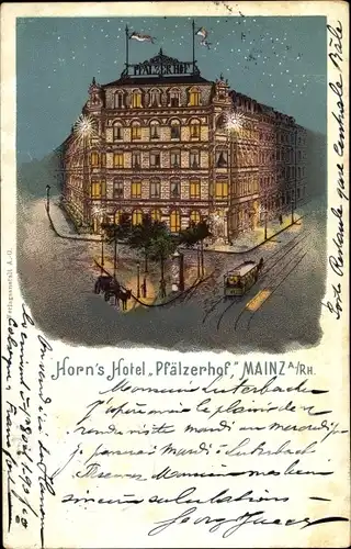 Litho Mainz in Rheinland Pfalz, Horn's Hotel Pfälzerhof bei Nacht
