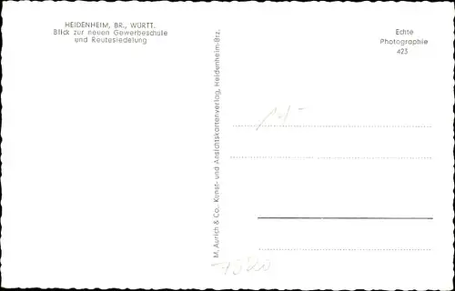 Ak Heidenheim an der Brenz Baden Württemberg, Gewerbeschule, Reutesiedlung 