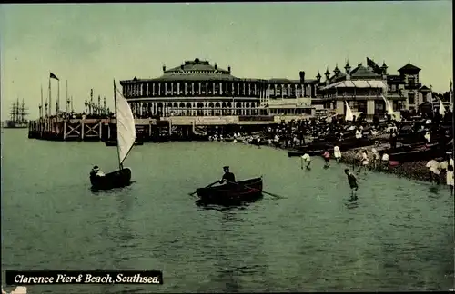 Ak Southsea Portsmouth England, Clarence Pier, Beach