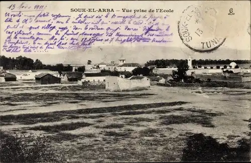 Ak Souk El Arbaa Tunesien, Vue prise de l'Ecole, Teilansicht der Ortschaft