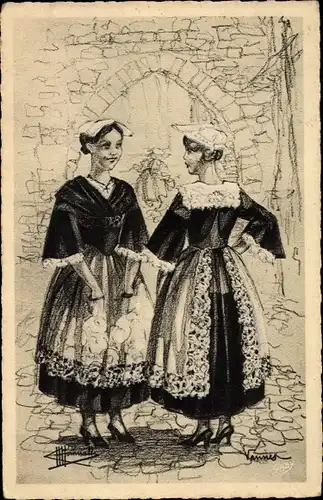 Künstler Ak Types et Costumes de France, Vannes Morbihan, bretonische Volkstracht