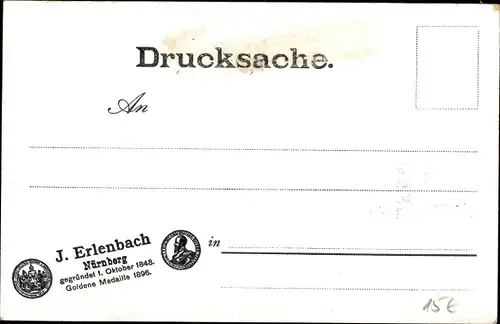 Litho Nürnberg in Mittelfranken Bayern, Geschäftshaus J. Erlenbach, Kaiserstraße 5, Wappen