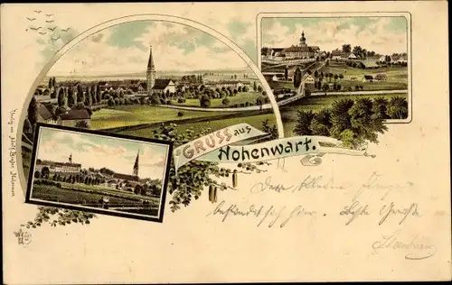 Litho Hohenwart Schwaben, Katholische Marktkirche, Kloster, Ortspanorama