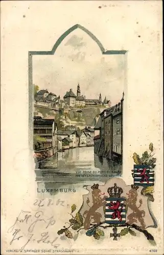 Präge Wappen Litho Luxemburg, Von der Grundbrücke gesehen 