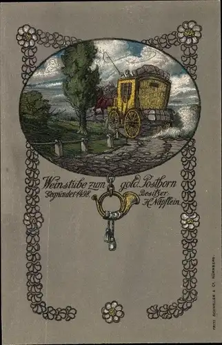 Ak Nürnberg in Mittelfranken Bayern, Weinstube zum goldenen Posthorn, Bes. H. Näpflein, Postkutsche