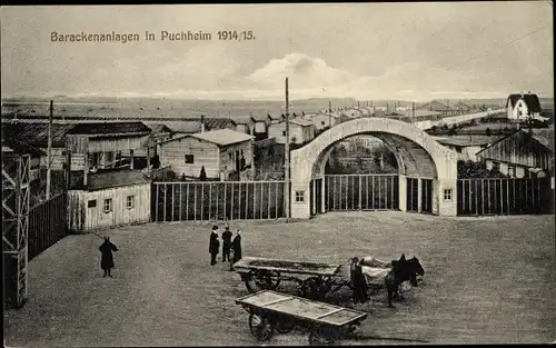 Ak Puchheim in Oberbayern, Kriegsgefangenenlager, Barackenanlagen 1914/15