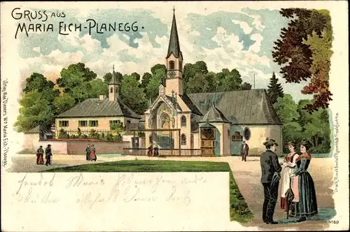 Litho Planegg Oberbayern, Wallfahrtskirche Maria Eich