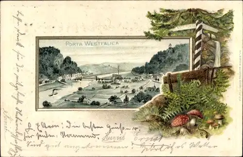 Präge Passepartout Litho Porta Westfalica, Gesamtansicht