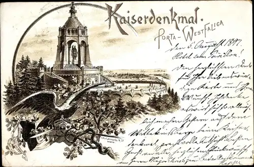 Litho Porta Westfalica in Nordrhein Westfalen, Kaiserdenkmal, Adler