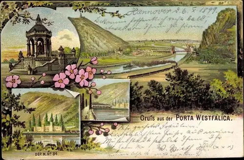 Litho Porta Westfalica in Nordrhein Westfalen, Kaiser Wilhelm Denkmal