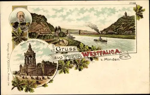 Litho Porta Westfalica in Nordrhein Westfalen, Kaiser Wilhelm Denkmal, Portrait