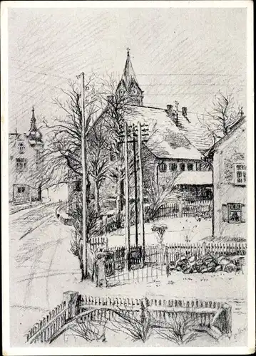 Künstler Ak Olching Oberbayern, Winter, Straßenpartie