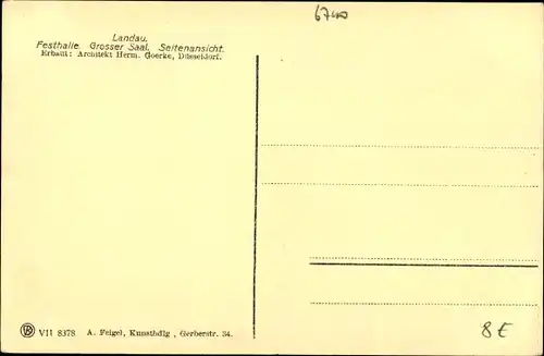 Ak Landau in der Pfalz, Festhalle, Großer Saal