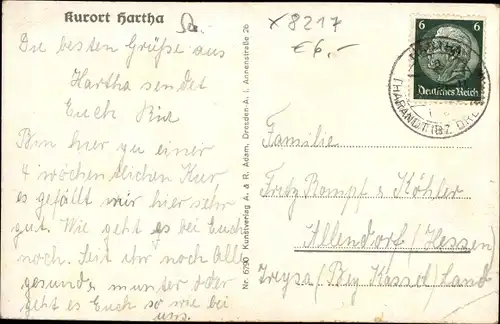 Ak Hartha Hintergersdorf Tharandt Erzgebirge, Erholungsheim d. Pens. Kasse d. Reichsbahngesellschaft