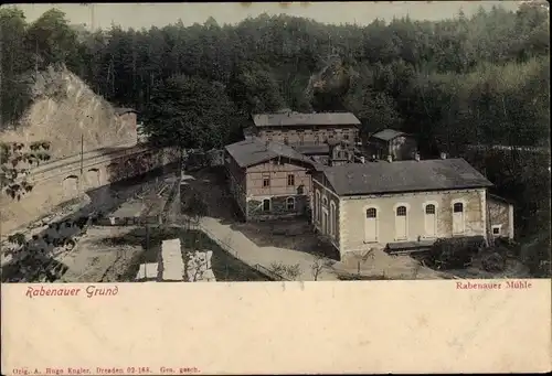 Ak Rabenau im Erzgebirge, Rabenauer Mühle, Uferpartie