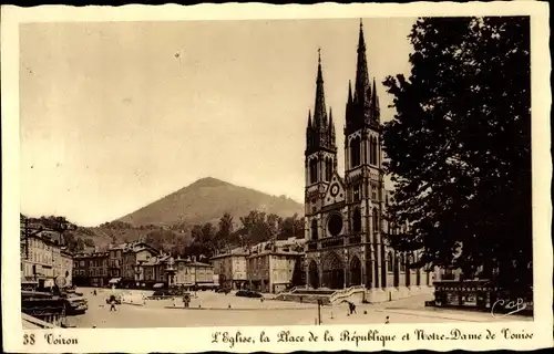 Ak Voiron Isère, L'Eglise, La Place de la Republique et Notre Dame de Vouise