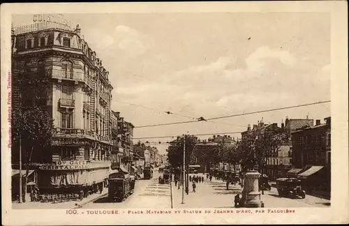 Ak Toulouse Haute Garonne, Place Matabiau, Statue de Jeanne d'Arc, Par Falguiere