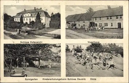 Ak Daubitz Rietschen Oberlausitz, Schloss, Vogelhaus, Spielgarten, Düne