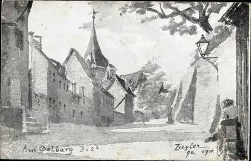 Künstler Ak Ziegler, Nürnberg, Am Oelberg, Schülerskizzen der K. Kreisoberrealschule Nürnberg, 1911