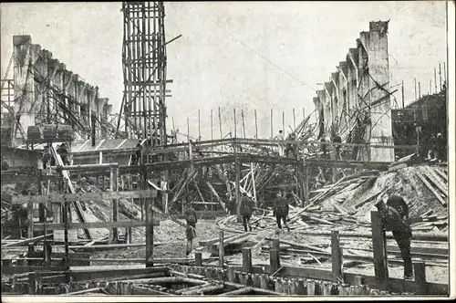 Ak Gebersdorf Nürnberg, Großkraftwerk Franken, Einsturz beim Bau der Werkshalle 1912