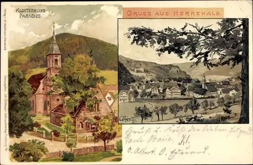Künstler Litho Münch, C., Bad Herrenalb im Schwarzwald, Klosterruine Paradies