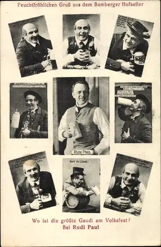 Ak Nürnberg, Bamberger Hofkeller, Rudi Paul, A. Pitteroff, Unterhaltungskünstler, Biertrinker