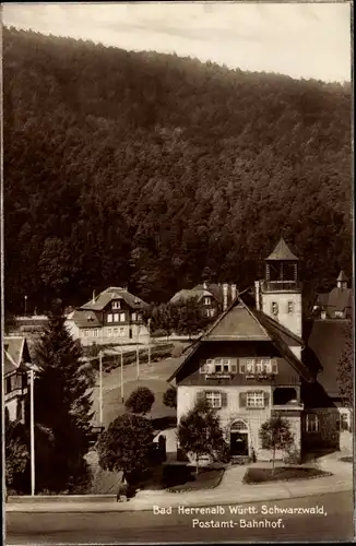 Ak Bad Herrenalb im Schwarzwald, Postamt, Bahnhof