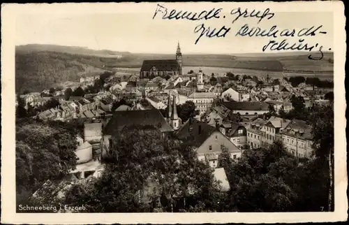 Ak Schneeberg im Erzgebirge, Teilansicht vom Ort, Kirchen