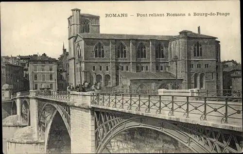 Ak Bourg de Péage Drôme, Pont reliant Romans a Bourg de Peage