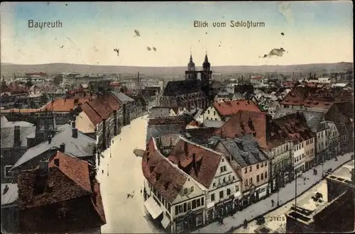 Ak Bayreuth in Oberfranken, Teilansicht der Stadt, Kirche, Blick vom Schloßturm