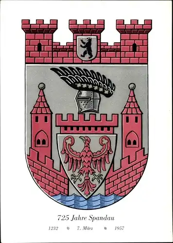 Wappen Ak Berlin Spandau, Jubiläum am 7. März, 725 Jahre Spandau, 1232-1957