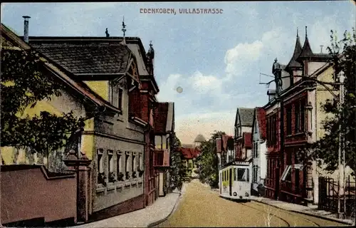 Ak Edenkoben an der Weinstraße, Villastraße, Straßenbahn