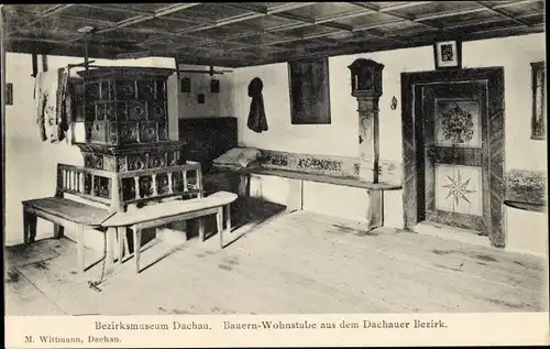 Ak Dachau in Oberbayern, Bezirksmuseum, Bauern Wohnstube
