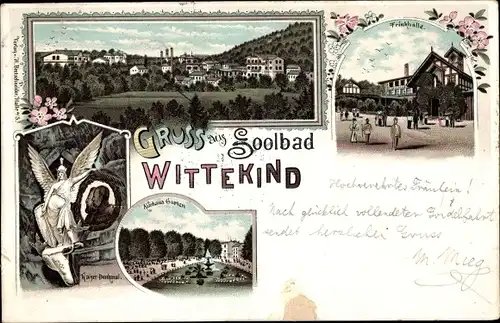 Litho Halle an der Saale, Solbad Wittekind, Kaiser Denkmal, Kurhaus Garten, Trinkhalle