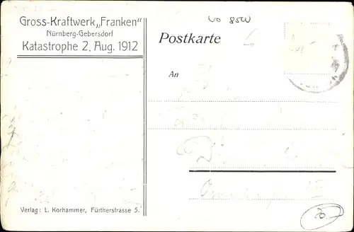 Ak Gebersdorf Nürnberg in Mittelfranken Bayern, Großkraftwerk Franken, Katastrophe 1912