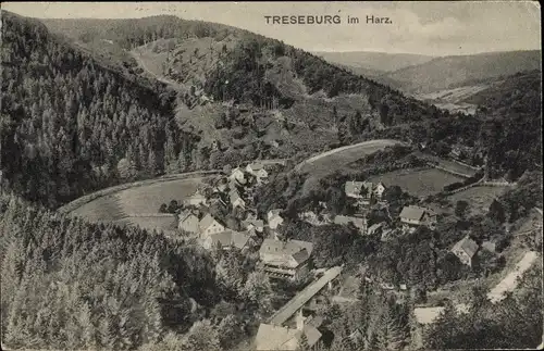 Ak Treseburg Thale im Harz, Blick auf den Ort, Wald, Berge