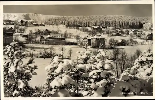 Ak Brückenberg b. Krummhübel Schlesien, Hotel Rübezahl, Winterpartie