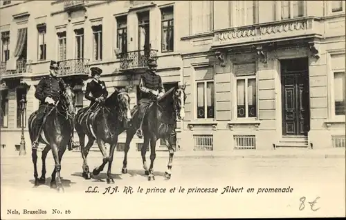 Ak Bruxelles Brüssel, Prinz Albert I. von Belgien, Elisabeth Gabriele von Belgien zu Pferde