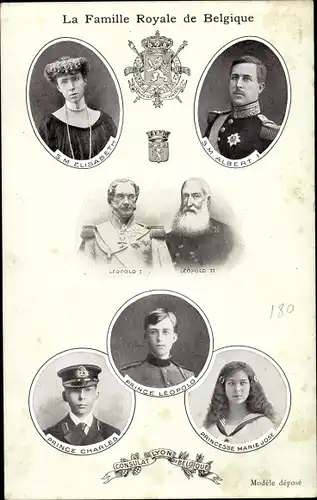 Ak König Albert I. von Belgien, Königin Elisabeth, Leopold I, Leopold II, Prinz Leopold, Charles