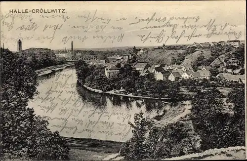 Ak Kröllwitz Halle Sachsen Anhalt, Panorama vom Ort, Saaleufer