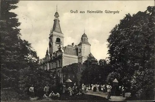 Ak Gütergotz Stahnsdorf Brandenburg, Schloss, Eingang, belebte Szene