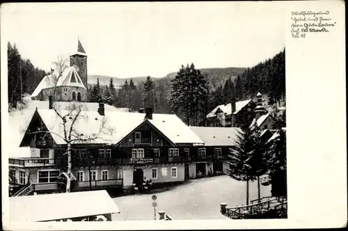 Ak Międzygórze Wölfelsgrund Schlesien, Hotel und Pension Gute Laune, Winter