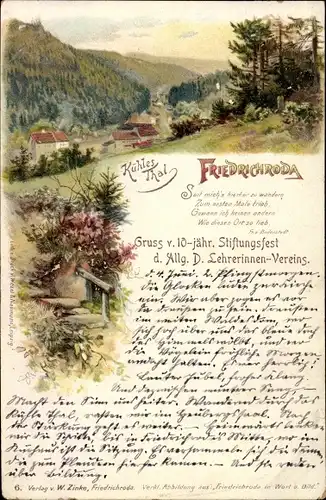 Litho Friedrichroda im Thüringer Wald, 10jh Stiftungsfest d. allg. D. Lehrerinnenvereins, Kühles Tal