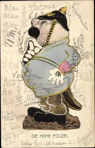 Künstler Ak Die hohe Polizei, Dicker Polizist in Uniform