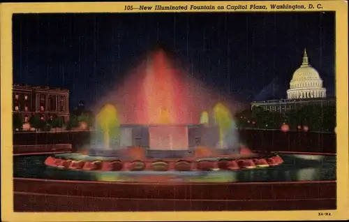 Ak Washington DC USA, New Illuminated Fountain on Capitol Plaza, evening