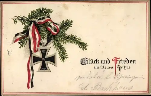 Litho Glückwunsch Neujahr, Glück und Frieden, Eisernes Kreuz, Patriotik Kaiserreich
